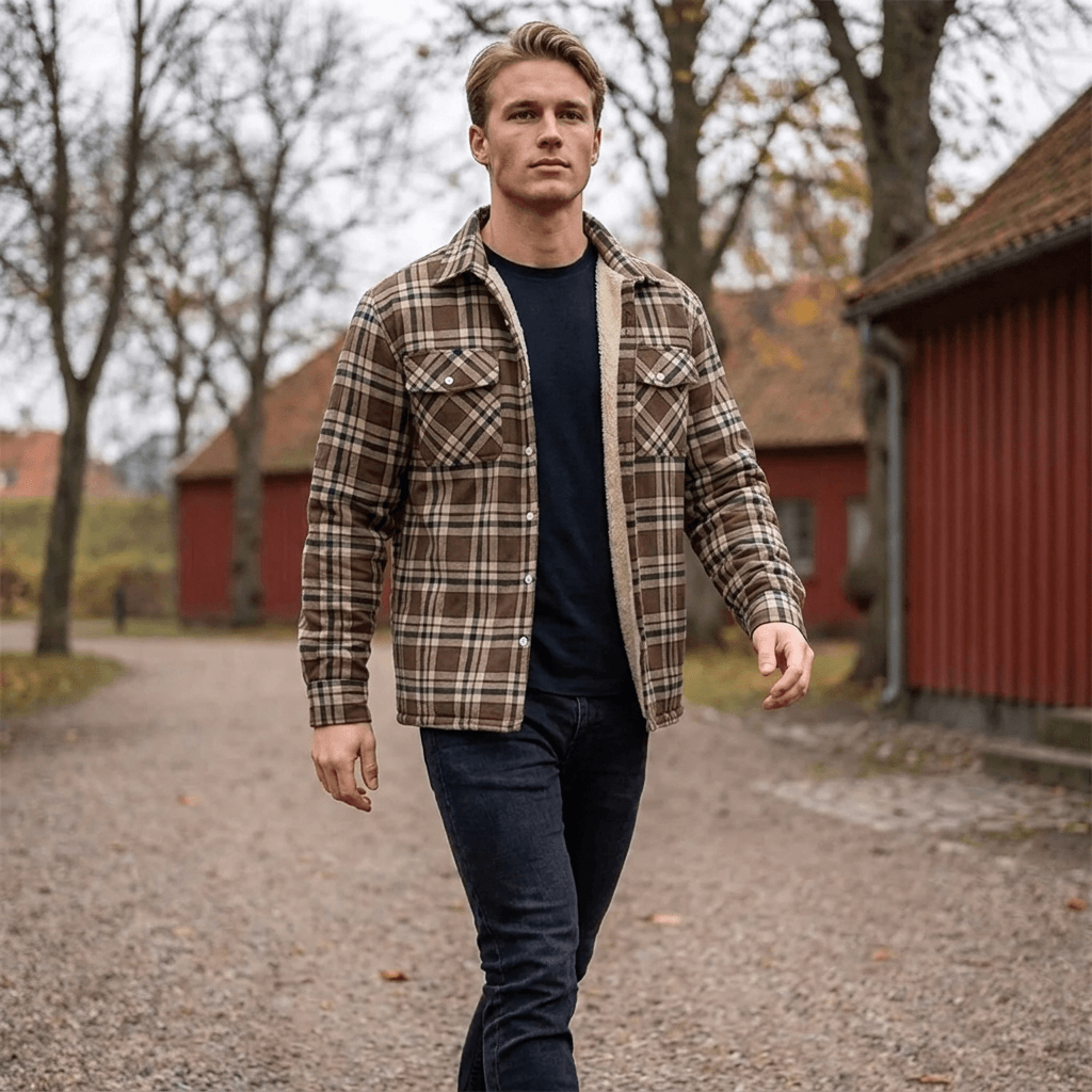 Ternet vinterjakke foret med blød teddyfleece og klaplommer på brystet