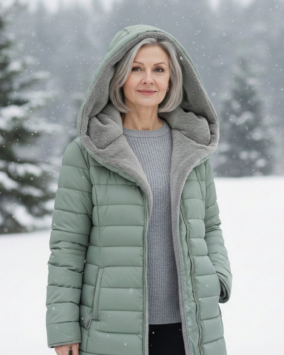Alice foret vinterjakke i quiltet puffer-stil med hætte og lynlås