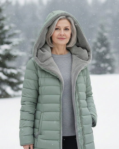 Alice foret vinterjakke i quiltet puffer-stil med hætte og lynlås