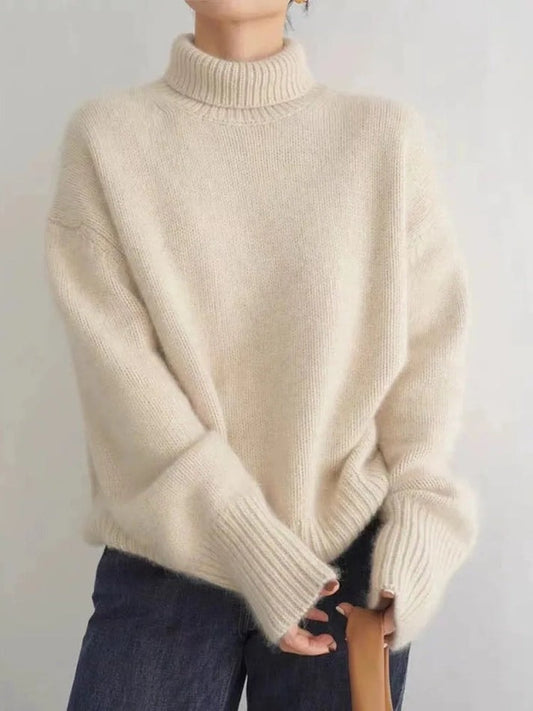 Celina varm cashmere sweater med rullekrave og ribbede manchetter