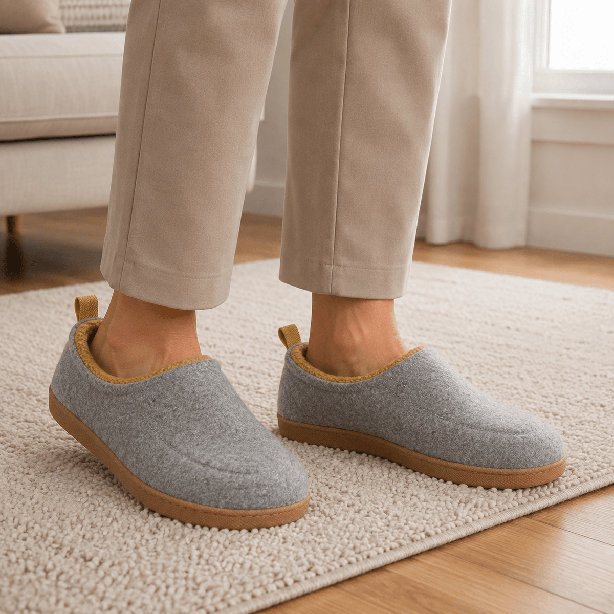 Lukkede slip-on hjemmesko med blødt fleecefor og praktisk hælstrop