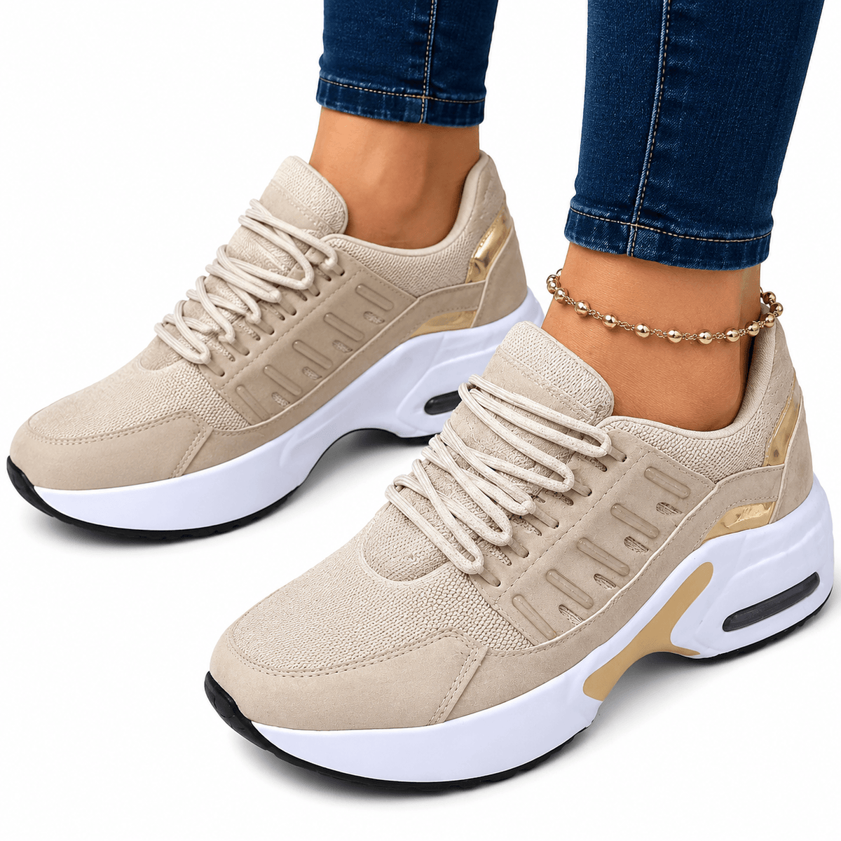 Ortopædiske sko i sneakerstil med mesh, snørebånd og tyk støddæmpende sål