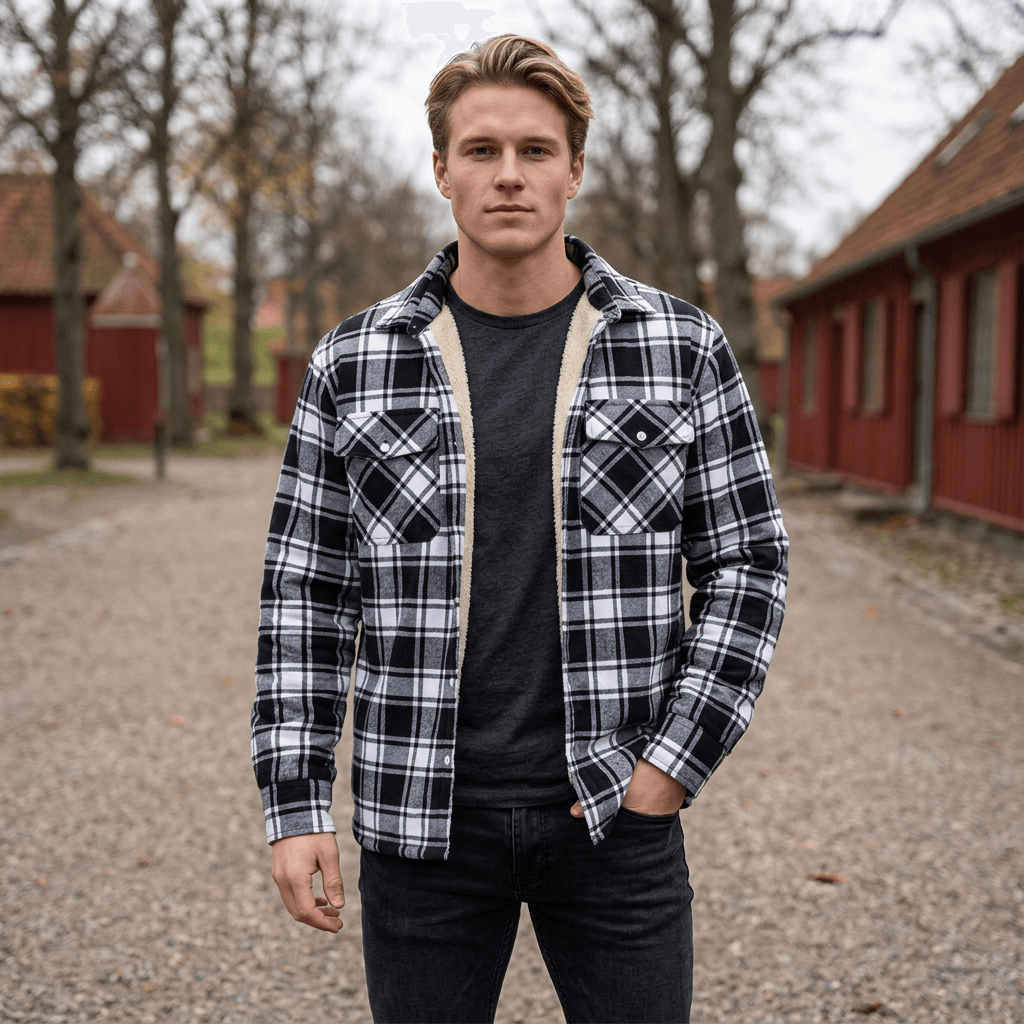 Ternet vinterjakke foret med blød teddyfleece og klaplommer på brystet