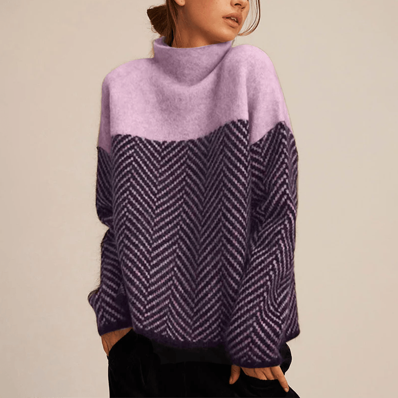 Noelle rullekravetrøje i faux cashmere med sildebensmønster og løs pasform