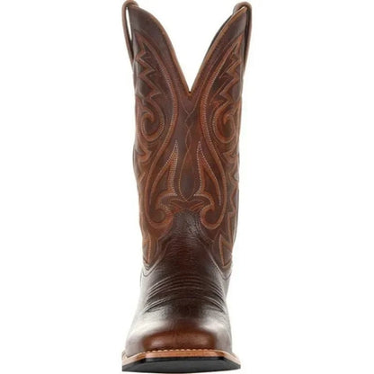 Cowboystøvler i kunstlæder med broderet westernmønster og firkantet tå