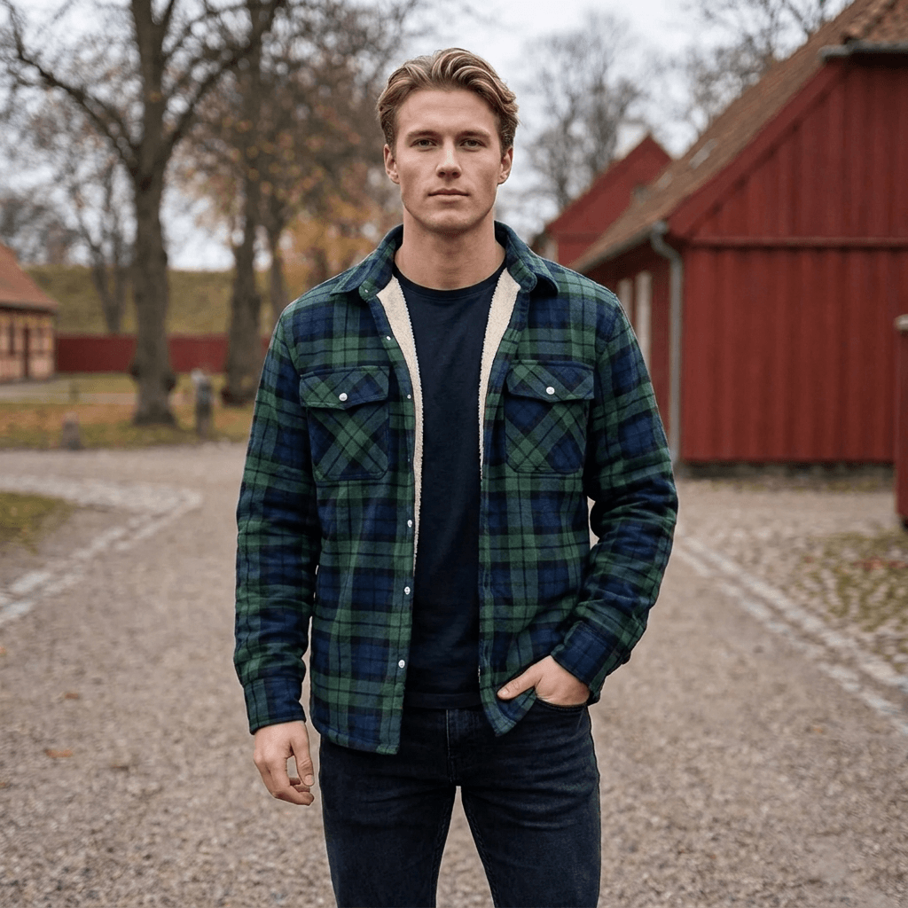 Ternet vinterjakke foret med blød teddyfleece og klaplommer på brystet