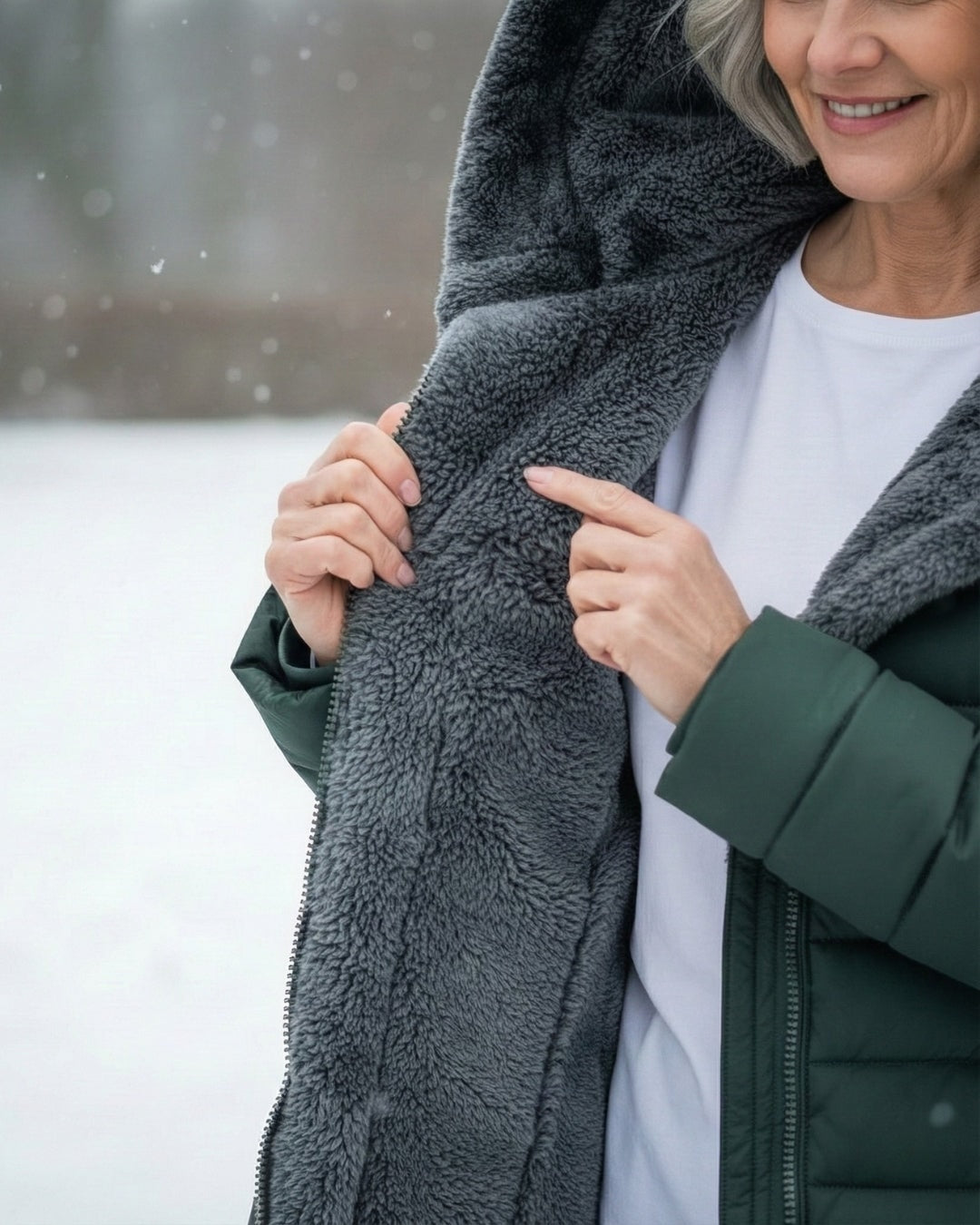 Alice foret vinterjakke i quiltet puffer-stil med hætte og lynlås