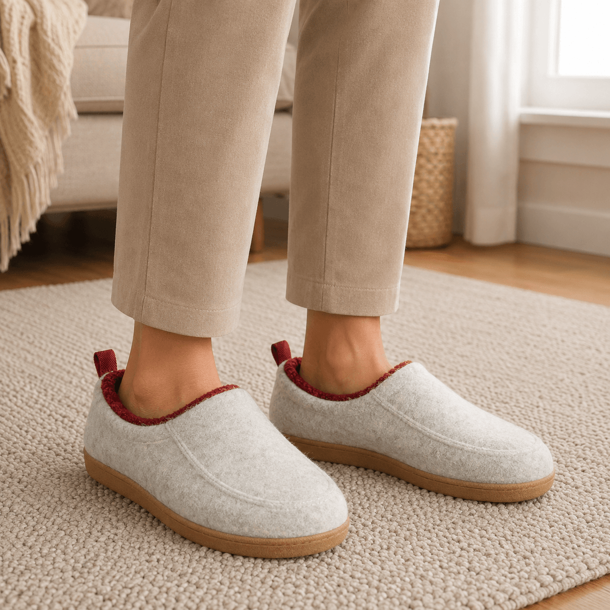 Lukkede slip-on hjemmesko med blødt fleecefor og praktisk hælstrop