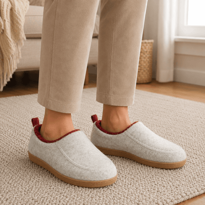 Lukkede slip-on hjemmesko med blødt fleecefor og praktisk hælstrop