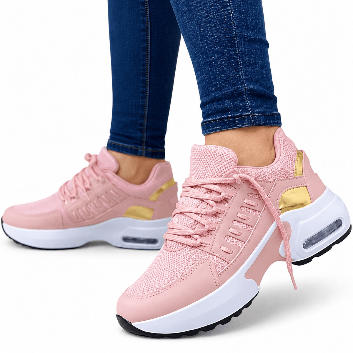 Ortopædiske sko i sneakerstil med mesh, snørebånd og tyk støddæmpende sål